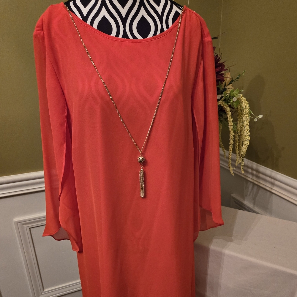MSK Orange Sheer Dress Butterfly Sleeves